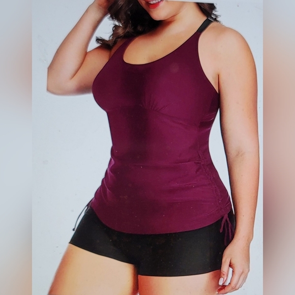 NWT PLUS SIZE TANKINI BOYSHORT ATHLETIC GYM SWIM BATHING SUIT STRAPPY BACK 22W - Picture 2 of 16